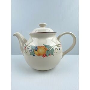 Corelle Coordinates Abundance Teapot Stoneware Vintage Fruit Berries Cream Color